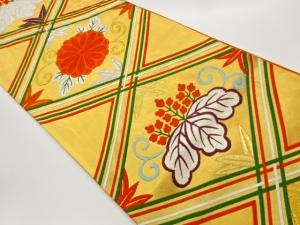 菱に菊・桐唐草模様織出し袋帯